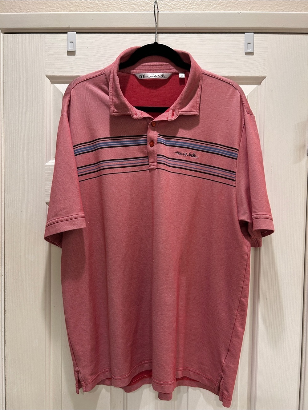 Travis Mathew red collared golf shirt
